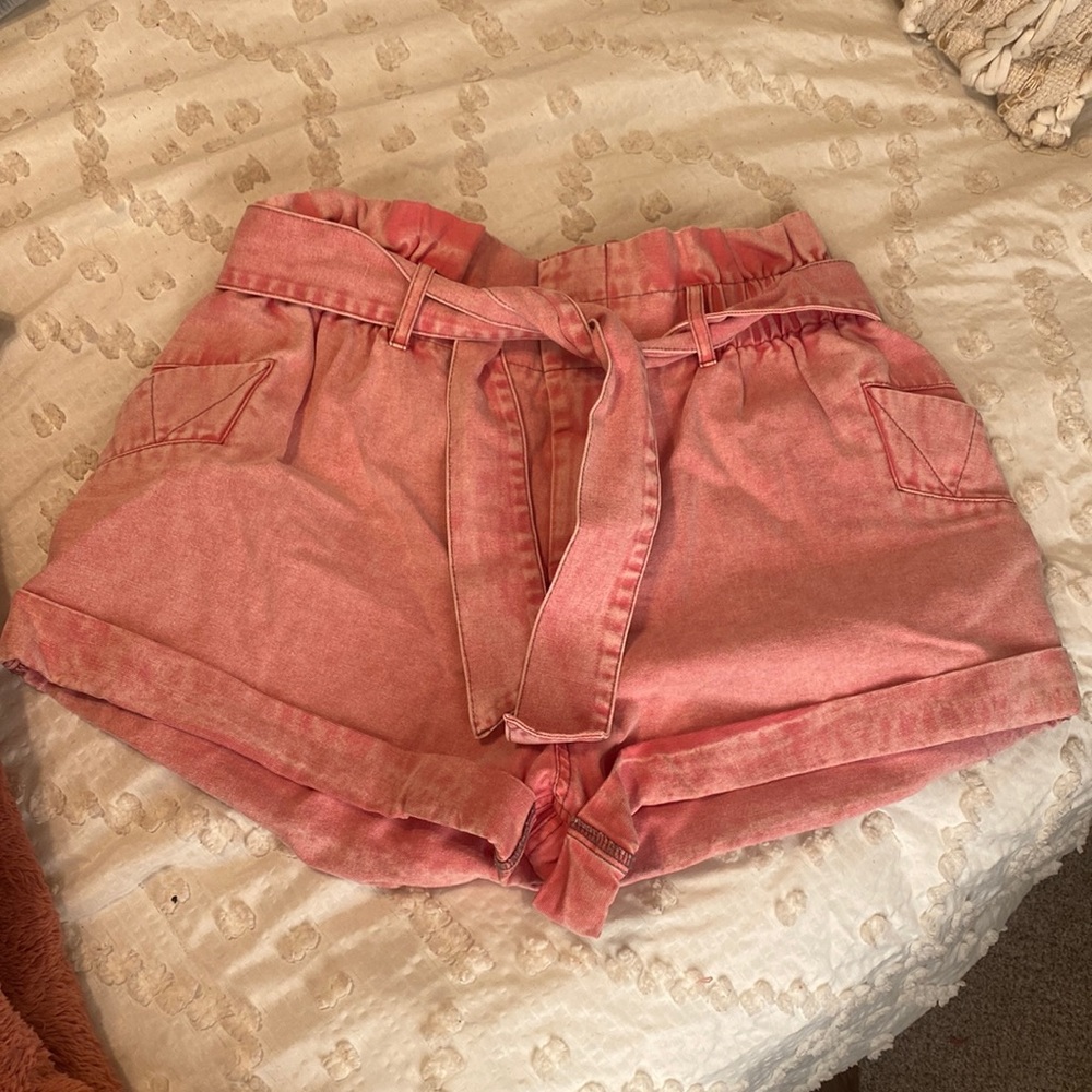 BDG pink jean shirts with tie waist
